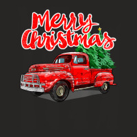 Funny Vintage Merry Christmas Tree Red Wagon Truck Outfit T Shirt Ladies Fitted T-shirt | Artistshot