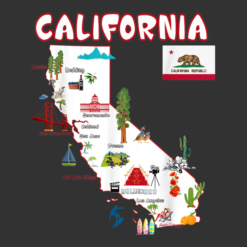 Map Of California Landmarks, Major Cities, Flag Baby Bodysuit | Artistshot