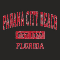 Mens Panama City Beach Florida Fl Vintage Sports Design Red Desig Prem Ladies Fitted T-shirt | Artistshot