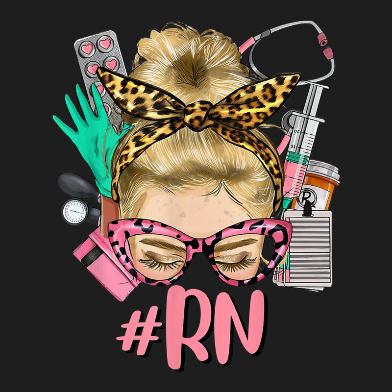 Rn Blonde Messy Bun Straight Hair Glasses Leopard Syringe T Shirt Classic T-shirt | Artistshot