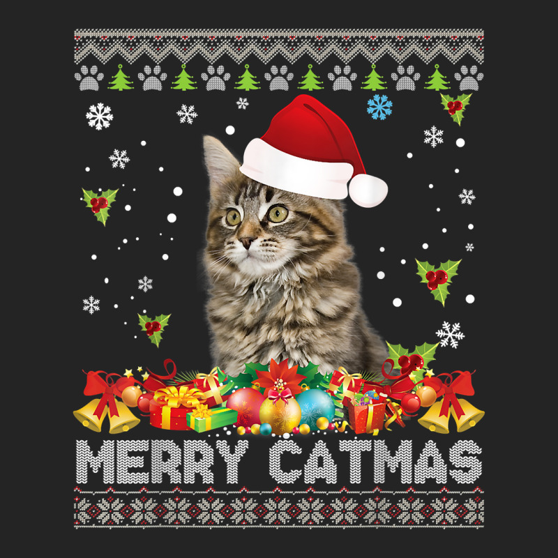 Merry Catmas Maine Coon Cat Ugly Sweater Christmas Santa T Shirt 3/4 Sleeve Shirt by dennh | Artistshot