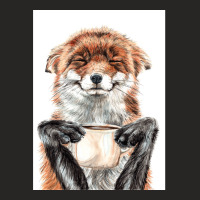 Morning Fox Cute Coffee Animal Ladies Fitted T-shirt | Artistshot