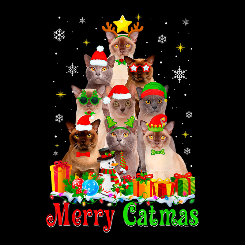 Merry Catmas Cute Burmese Cat Christmas Tree Xmas Lights T Shirt V-neck Tee | Artistshot