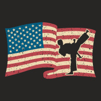 American Flag Karate Kick Silouette Design Ladies Fitted T-shirt | Artistshot