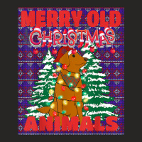 Ugly Merry Old Christmas Animals Sweater Dog Lights Design T Shirt Ladies Fitted T-shirt | Artistshot