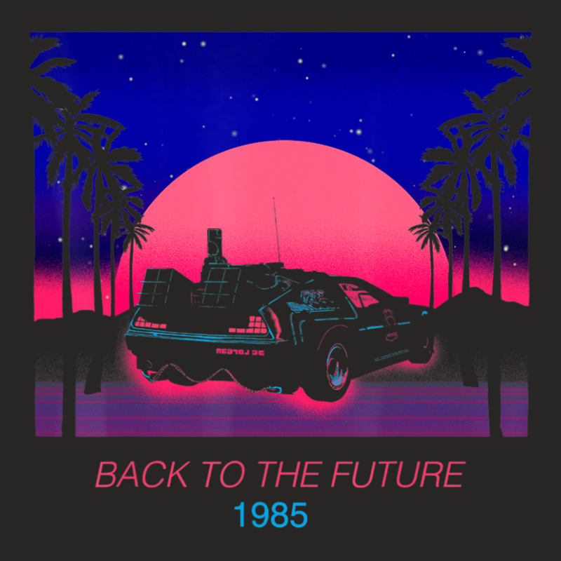 Back To The Future 1985 Neon Delorean Sunset Ladies Fitted T-Shirt by femalesbaubles | Artistshot