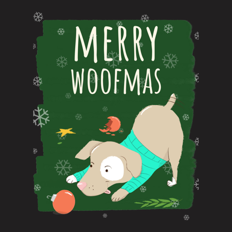 Merry Woofmas Christmas Festive Baubles Scene Dog Red T-shirt | Artistshot