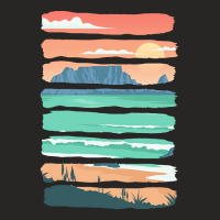 Beach Sunset T  Shirt Summer Sunset Beach Vacation Rocky Cliffs Ocean Ladies Fitted T-shirt | Artistshot