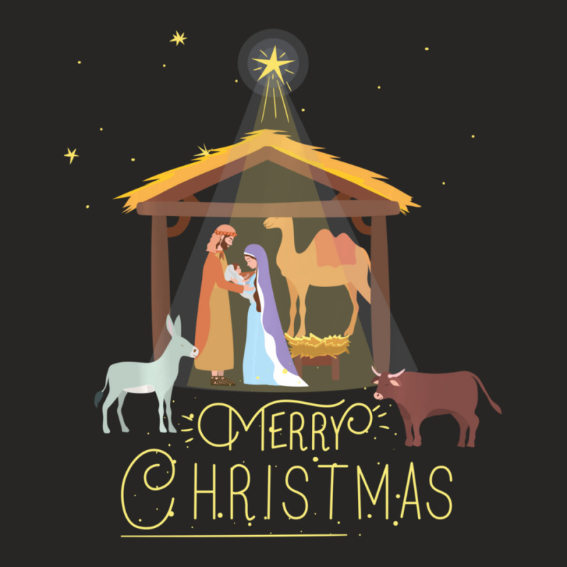 Merry Christmas Nativity Scene North Star Baby Jesus Ladies Fitted T-Shirt by behindcedar22 | Artistshot