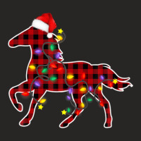 Red Plaid Horse Christmas Pajamas Xmas Lights Women Girl Boy Ladies Fitted T-shirt | Artistshot