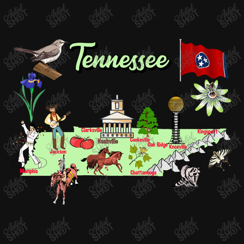 Hand Drawn Illustration Of Tennessee Map With Tourist Destinations, Us Graphic T-shirt | Artistshot