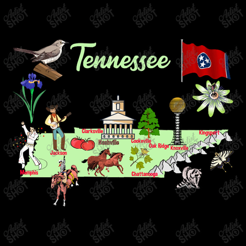 Hand Drawn Illustration Of Tennessee Map With Tourist Destinations, Us Pocket T-shirt | Artistshot