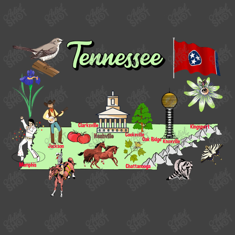 Hand Drawn Illustration Of Tennessee Map With Tourist Destinations, Us Vintage T-shirt | Artistshot