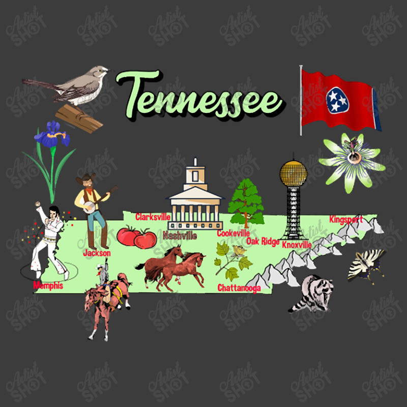 Hand Drawn Illustration Of Tennessee Map With Tourist Destinations, Us Men's Polo Shirt | Artistshot