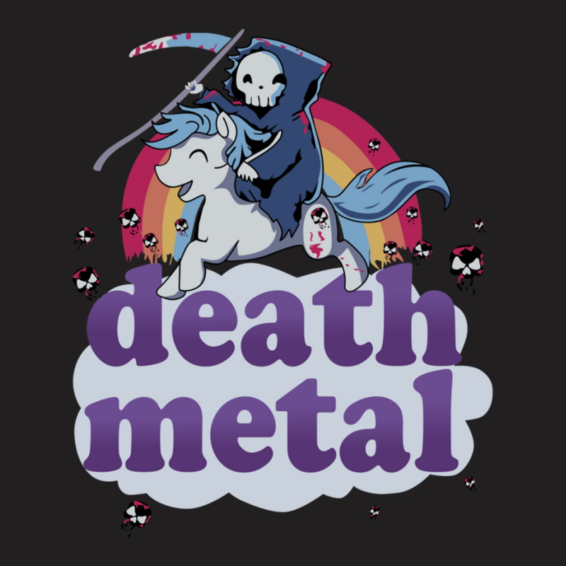 Death Metal' - The Grim Reaper Riding A Unicorn In Front Of A Rainbow  T-shirt | Artistshot