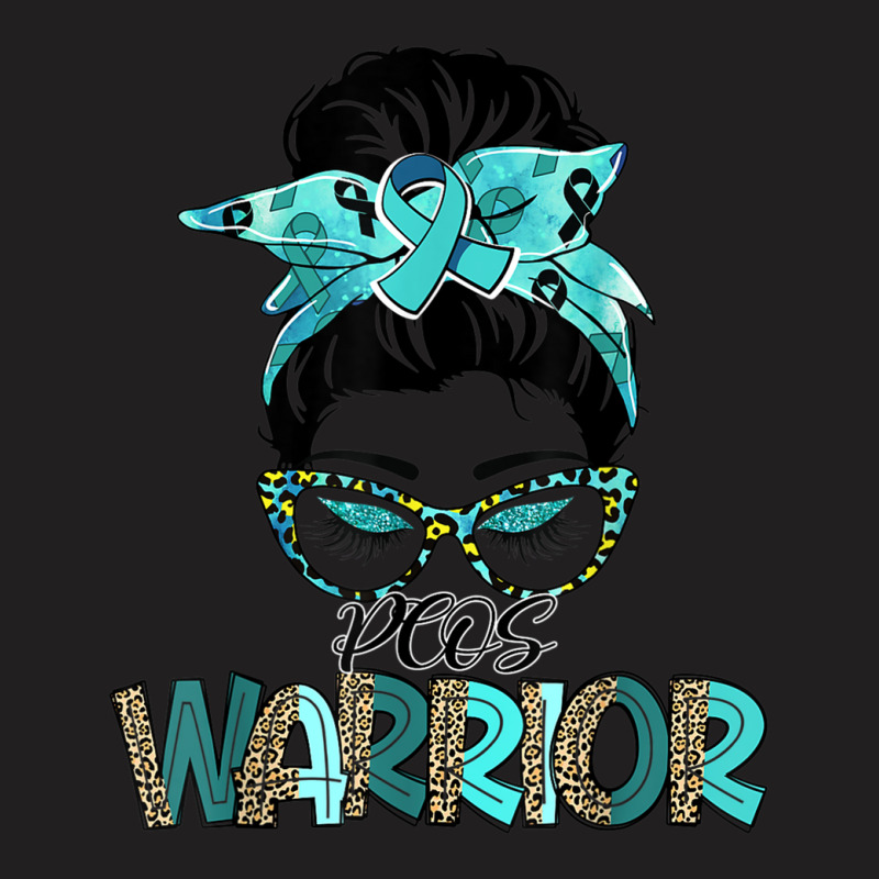 Women Messy Bun Teal Ribbon Pcos Warrior T-shirt | Artistshot