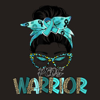 Women Messy Bun Teal Ribbon Pcos Warrior Tank Top | Artistshot