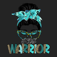 Women Messy Bun Teal Ribbon Pcos Warrior 3/4 Sleeve Shirt | Artistshot