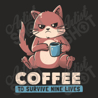 Coffee To Survive Nine Lives Funny Cute Cat Ladies Fitted T-shirt | Artistshot