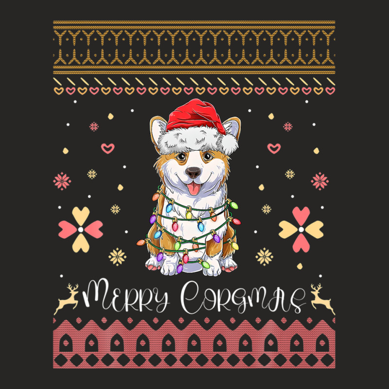 Merry Corgmas Corgi Christmas Tree Lights Happy Holidays Ladies Fitted T-Shirt by pusadalesyuki | Artistshot