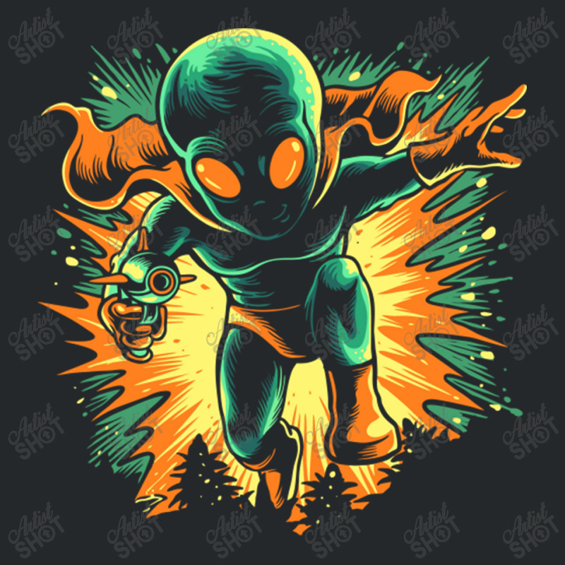 Retro Martian Alien On The Attack With His Ray Gun Crewneck Sweatshirt | Artistshot