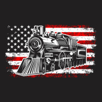 Train Steam Locomotive Railroad Usa American Flag T-shirt | Artistshot