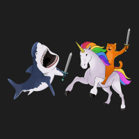 Funny Cat Riding Magical Unicorn Sword Fighting Shark Classic T-shirt | Artistshot