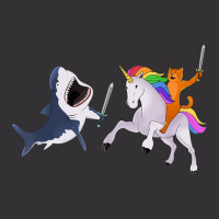 Funny Cat Riding Magical Unicorn Sword Fighting Shark Vintage Hoodie And Short Set | Artistshot