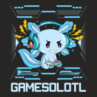 Axolotl Fish Playing Video Game Games-o-lot White Axolotl Lizard Kawai Ladies Fitted T-shirt | Artistshot