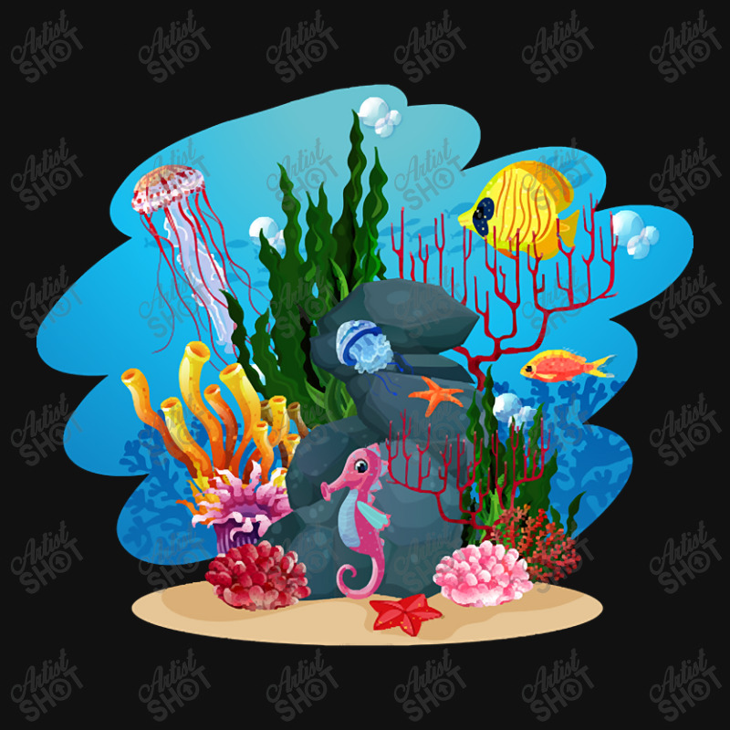 Undersea Life Coral Reef With Fish And Water Plants  Cartoon Landscape Portrait Canvas Print | Artistshot