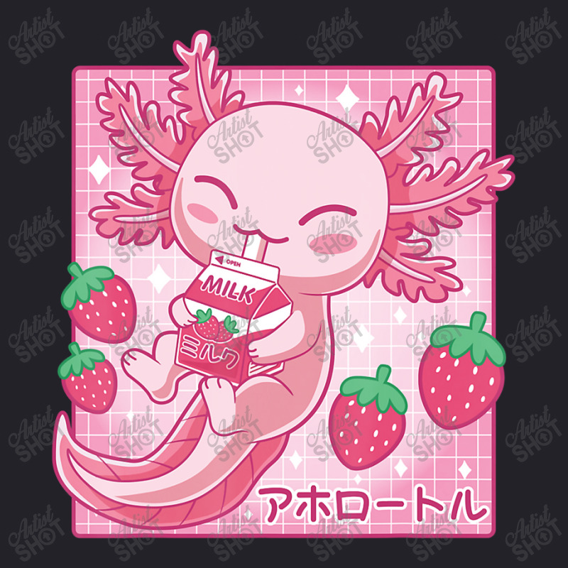 Japanese Strawberry Milk Shake Anime Pink Kawaii Aesthetic Axolotl Mat Unisex Sherpa-Lined Denim Jacket by Min05 | Artistshot