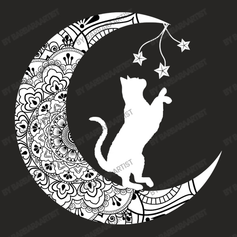 Moon Cat Playful Funny Cat Mandala Crescent Moon Witch Ladies Fitted T-Shirt by BarbaraArtist | Artistshot