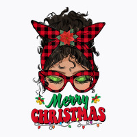 Merry Christmas Messy Bun Women Buffalo Plaid Red Pajamas T Shirt T-shirt | Artistshot