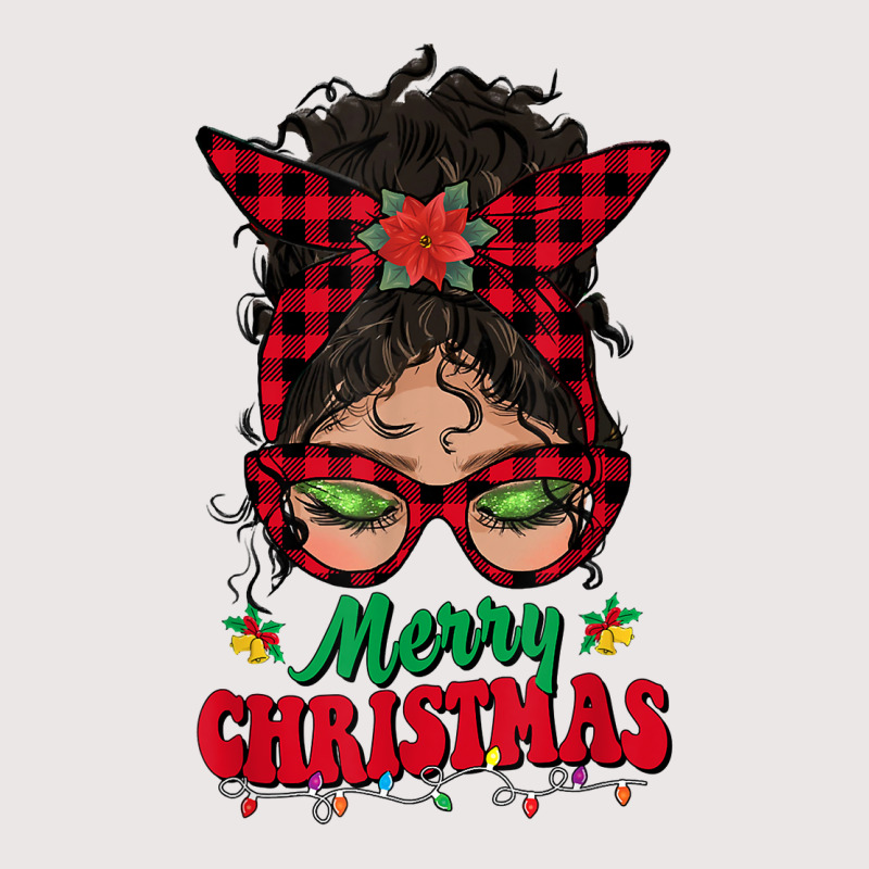 Merry Christmas Messy Bun Women Buffalo Plaid Red Pajamas T Shirt Pocket T-shirt | Artistshot