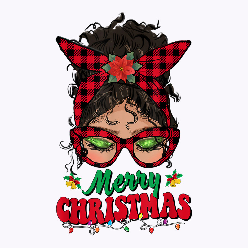 Merry Christmas Messy Bun Women Buffalo Plaid Red Pajamas T Shirt Tank Top | Artistshot