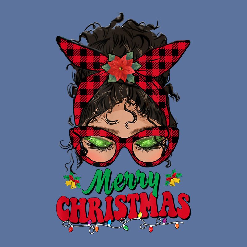 Merry Christmas Messy Bun Women Buffalo Plaid Red Pajamas T Shirt Lightweight Hoodie | Artistshot