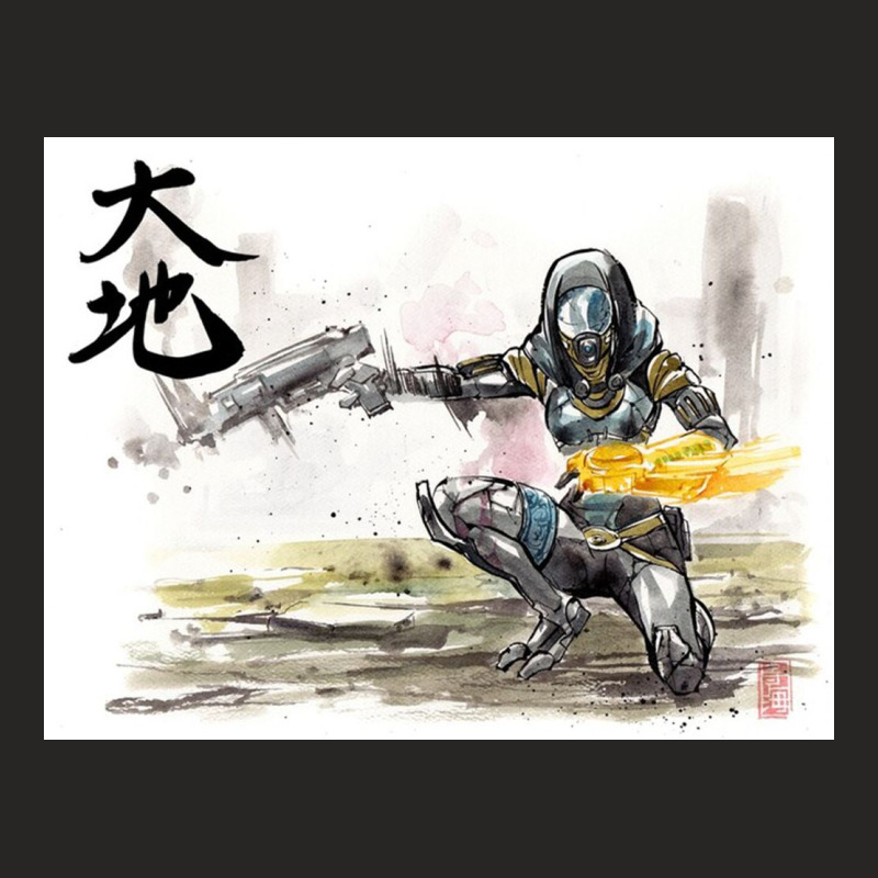 Tali From Mass Effect Sumie Style With Calligraphy Great Land Poster Ladies Fitted T-Shirt by shawnadia | Artistshot