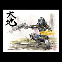 Tali From Mass Effect Sumie Style With Calligraphy Great Land Poster Legging | Artistshot