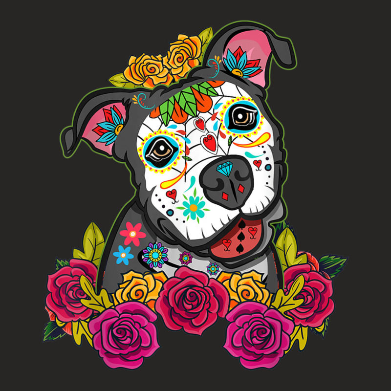 Calaveras De Azúcar Pitbull Dia De Los Muertos Perros Dog Ladies Fitted T-Shirt by SandraMarianela | Artistshot