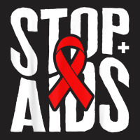 Word Aids Days Stop Aids Red Awareness Ribbon Hiv Month T Shirt T-shirt | Artistshot