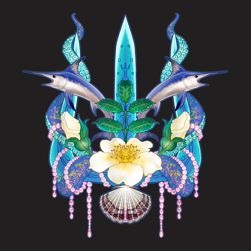 Mermaid Rose Pearls Sword Fish Octopus Seashell Trident T-shirt | Artistshot