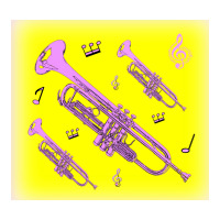 Come Blow Your Horn Lavender Trumpets Against A Canary Yellow Backgrou 3/4 Sleeve Shirt | Artistshot