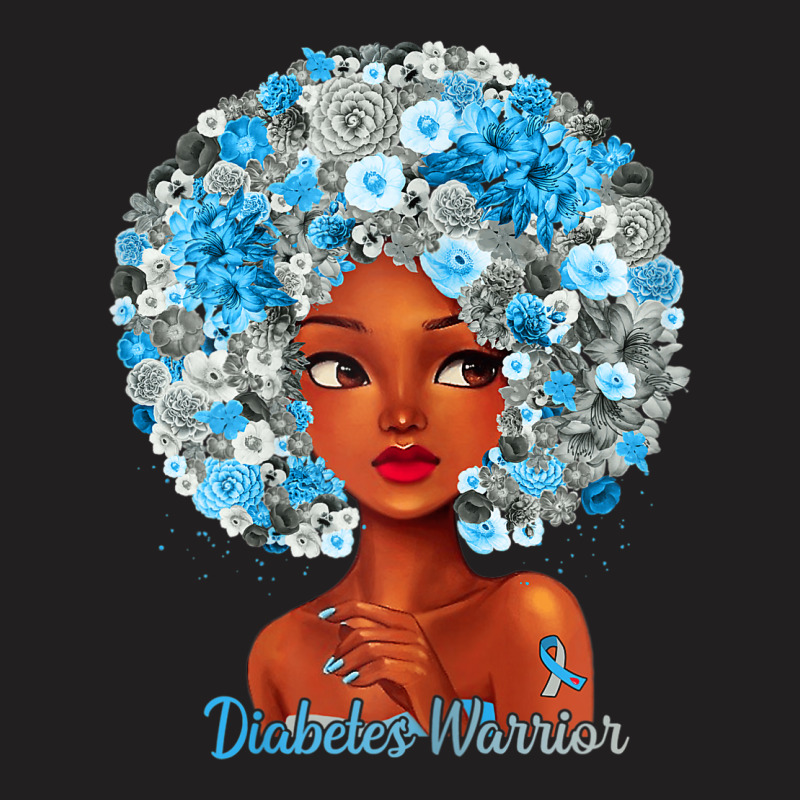 Womens Grey Blue Flowers Afro Hair Black Woman Diabetes Warrior T-shirt | Artistshot