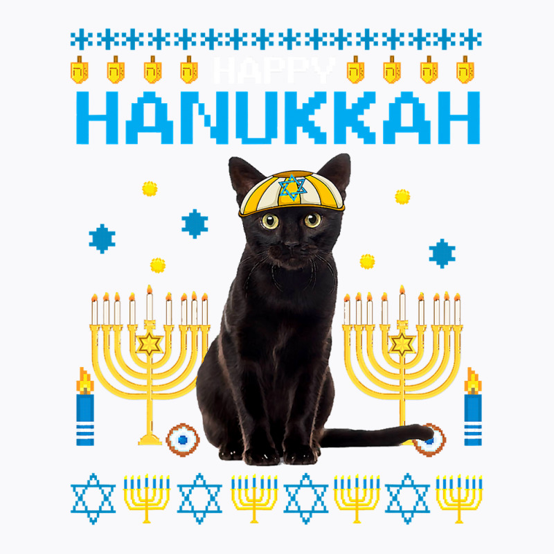 Black Cat Chanukah Jewish Ugly Hanukkah Sweater Pajama T-shirt | Artistshot