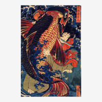 Fighting The Giant Carp Japanese Tshirt Metal Print Square | Artistshot