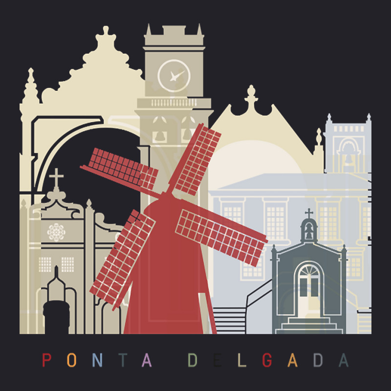 Limited Edition Ponta Delgada Skyline Poster Unisex Sherpa-Lined Denim Jacket by greggjvandervor | Artistshot