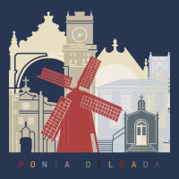 Limited Edition Ponta Delgada Skyline Poster Men Denim Jacket | Artistshot