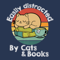 Vintage Retro Easily Distracted By Cats And Books Cat Lover Men Denim Jacket | Artistshot