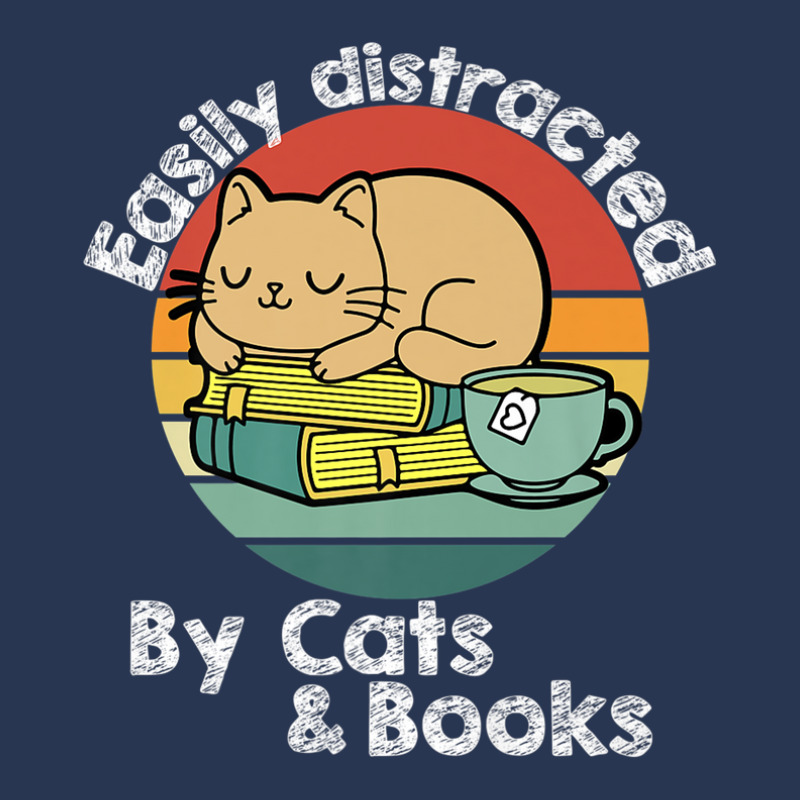 Vintage Retro Easily Distracted By Cats And Books Cat Lover Men Denim Jacket | Artistshot