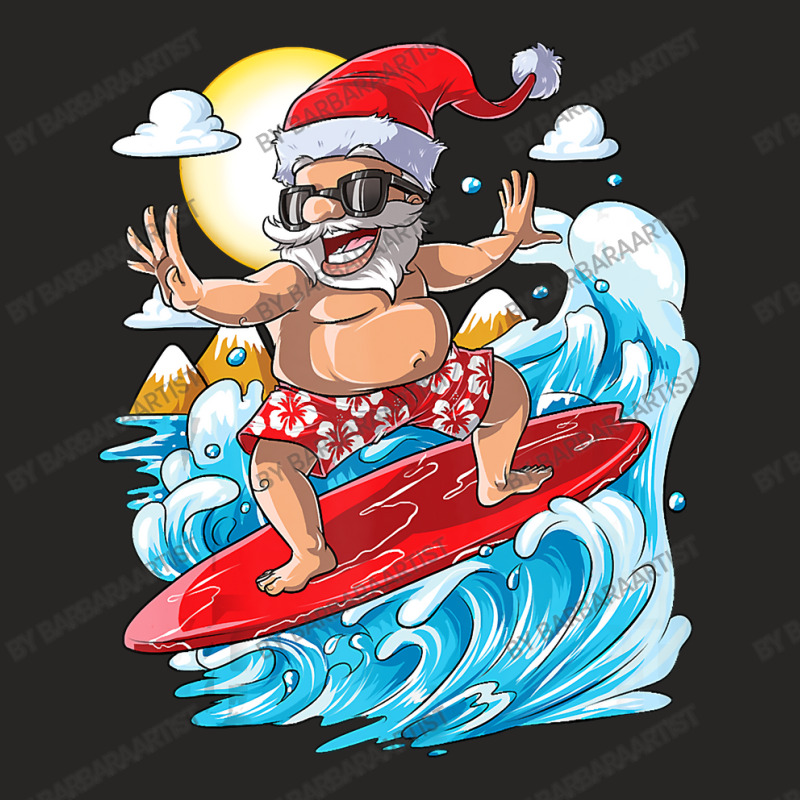 Christmas In July Santa Surf Hawaiian Men Summer Surfing Ladies Fitted T-Shirt by BarbaraArtist | Artistshot